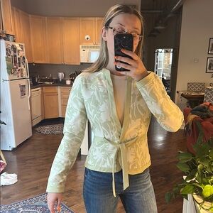 Kay Unger Green Blazer with Tie Belt and Floral Details